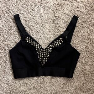 bebe Black Crop Top with Studs